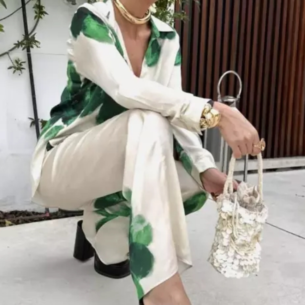 ZARA Flowy Shirt ZW Collection Floral Ecru/green Nwt SHIRT ONLY.